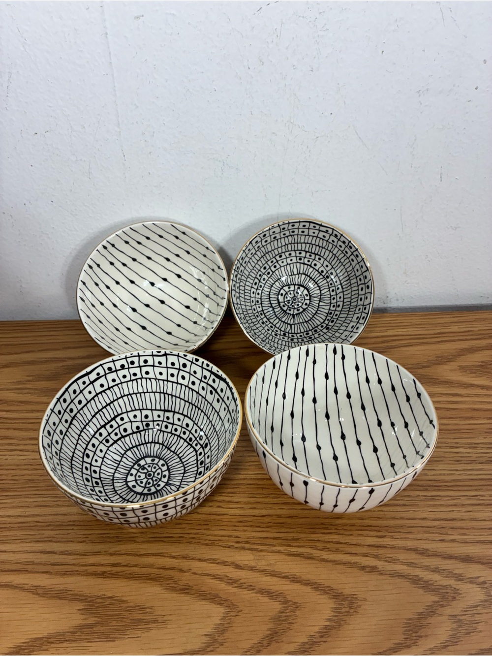 Creative Co-Op Black and White Patterned Ceramic Bowl Set - 4 Pieces